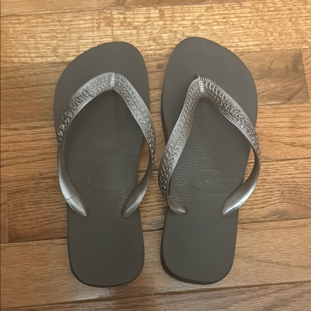 Brown Flip Flops with Silver Straps